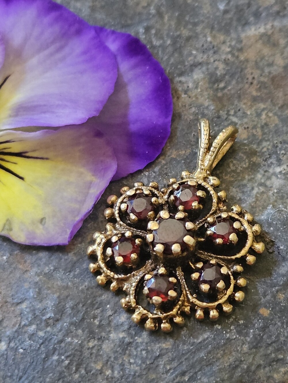 Vintage Bohemian Garnet 10K Solid Gold Pendant